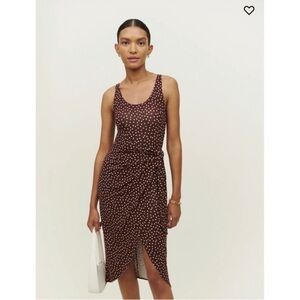 NWT Reformation Kaila Wrap Dress in Mocha Brown Polka Dots Size Medium